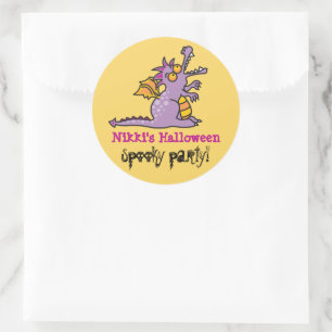 Pegatina Redonda Personalizado Lilac Purple Magic Dragon Party Hall