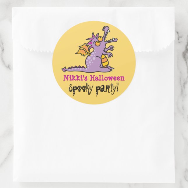 Pegatina Redonda Personalizado Lilac Purple Magic Dragon Party Hall (Bolso)