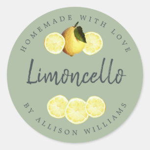 Pegatina Redonda Personalizado Limoncello Casero Laurel Verde