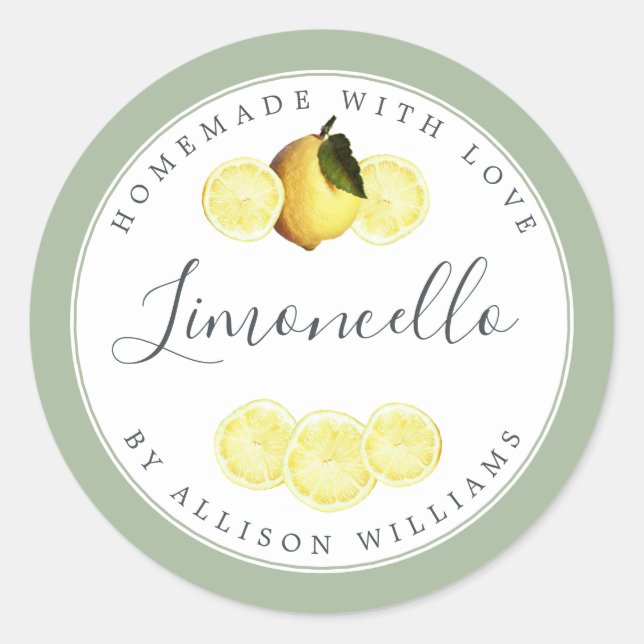 Pegatina Redonda Personalizado Limoncello Casero Laurel Verde (Anverso)