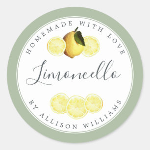 Pegatina Redonda Personalizado Limoncello Casero Laurel Verde