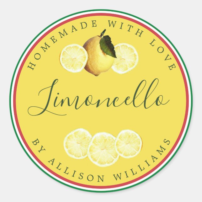 Pegatina Redonda Personalizado Limoncello de fabricación casera Ban (Anverso)