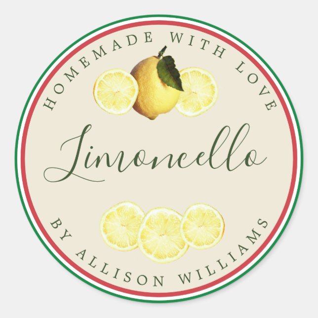 Pegatina Redonda Personalizado Limoncello de fabricación casera Ban (Anverso)