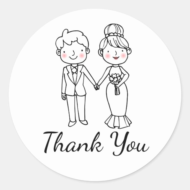 Pegatina Redonda Personalizado linda novia blanco negro gracias Bod (Anverso)
