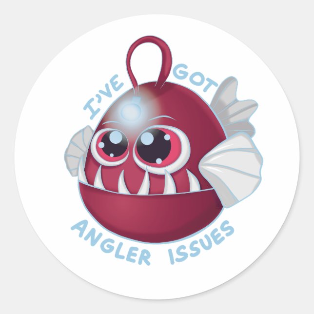 Pegatina Redonda Personalizado lindo Anglerfish con texto (Anverso)