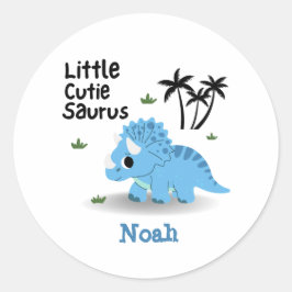 Pegatina Redonda Personalizado lindo Bebé azul Dino
