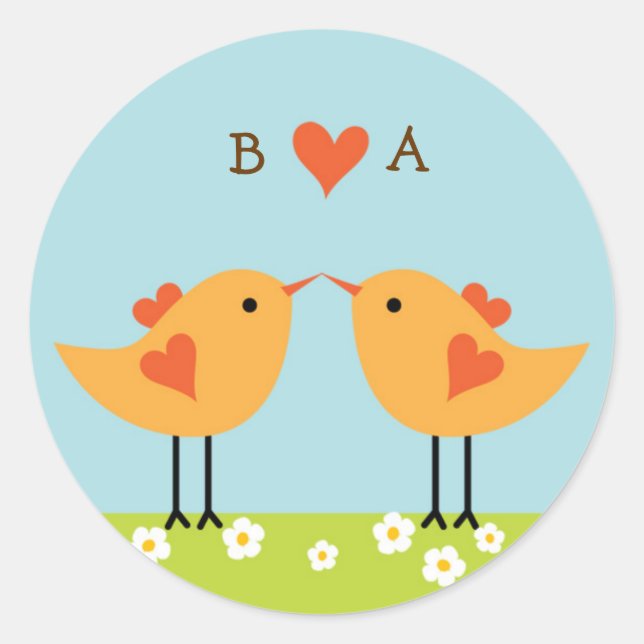 Pegatina Redonda Personalizado lindo Boda Aves (Día) (Anverso)