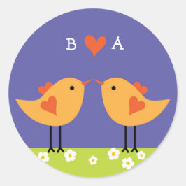 Pegatina Redonda Personalizado lindo Boda de Aves Amores (Noche)