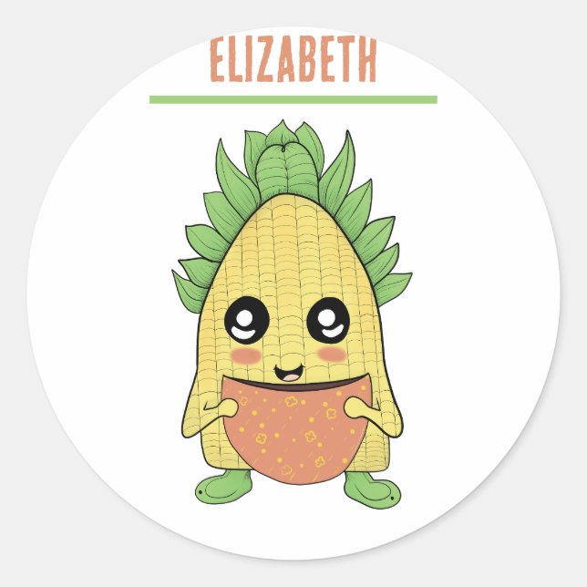 Pegatina Redonda Personalizado lindo Café de maíz, amantes del maíz (Anverso)