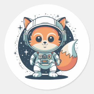 Pegatina Redonda Personalizado lindo de zorro espacial