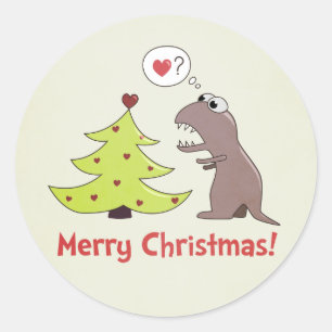 Pegatina Redonda Personalizado lindo Dinosaur Feliz Navidad