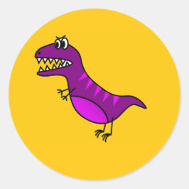 Pegatina Redonda Personalizado lindo enojado de dinosaurio morado