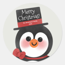 Pegatina Redonda Personalizado lindo familia Pingüino Feliz Navidad