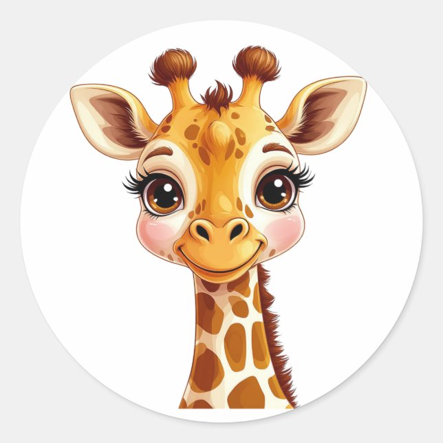 Pegatina Redonda Personalizado lindo Giraffe sonriendo (Anverso)
