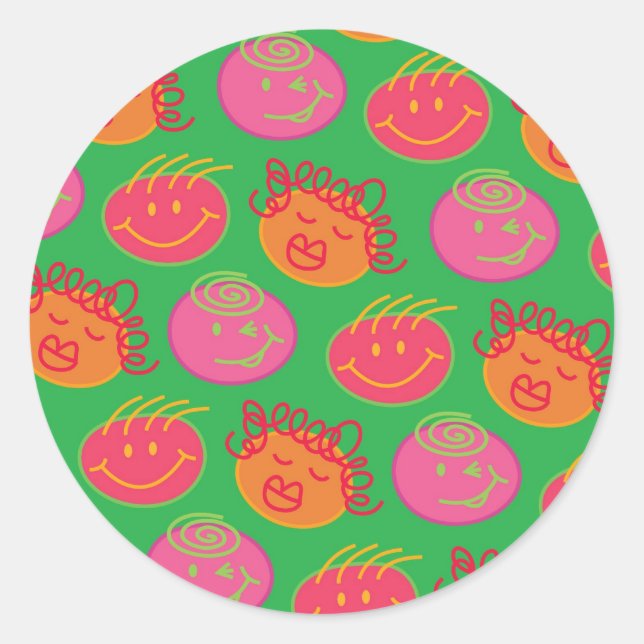 Pegatina Redonda Personalizado lindo grita diversión tonta cabezas  (Anverso)