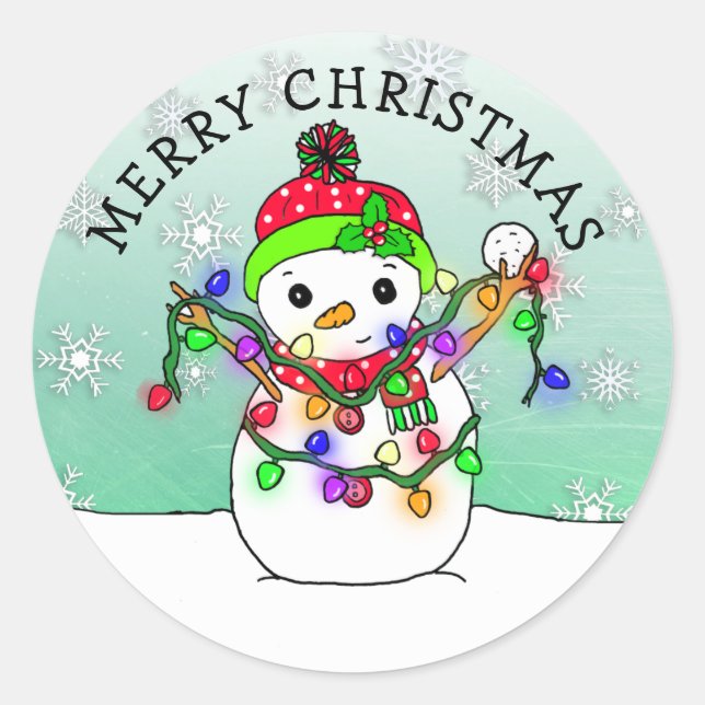 Pegatina Redonda Personalizado lindo Navidades Snowman Snowflake (Anverso)