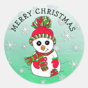 Pegatina Redonda Personalizado lindo Navidades Snowman Snowflake