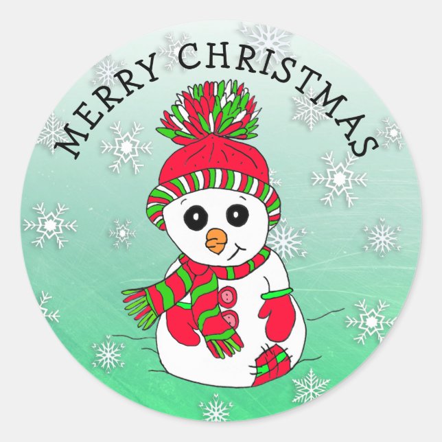 Pegatina Redonda Personalizado lindo Navidades Snowman Snowflake (Anverso)