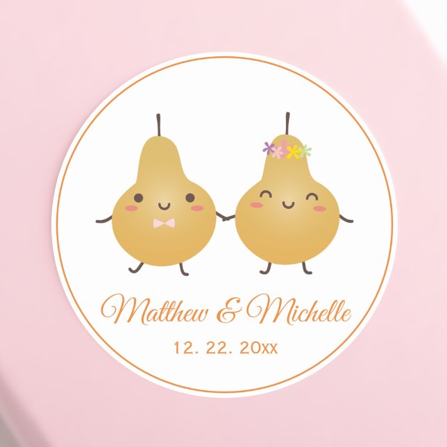 Pegatina Redonda Personalizado lindo Perfect Pear Couple Wedple Fav (Subido por el creador)