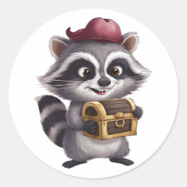 Pegatina Redonda Personalizado lindo Raccoon con el tesoro del pira