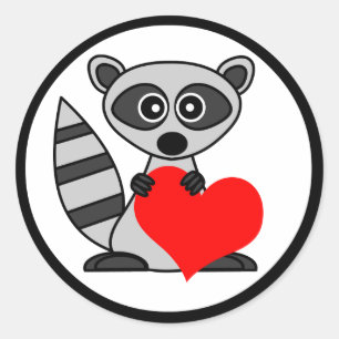 Pegatina Redonda Personalizado lindo Raccoon Holding Heart