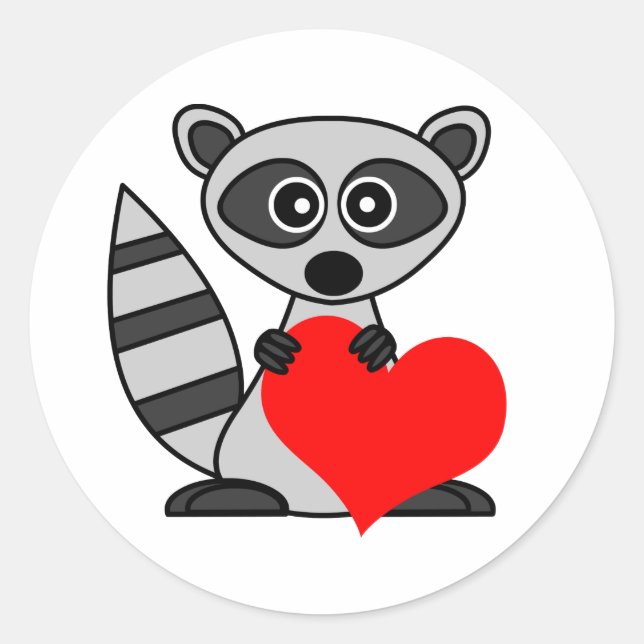 Pegatina Redonda Personalizado lindo Raccoon Holding Heart (Anverso)