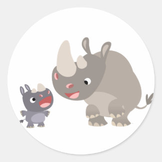Pegatina Redonda Personalizado lindo Rhino Baby & Big Rhino Pegatin