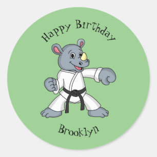 Pegatina Redonda Personalizado lindo rhino kung fu personalizado