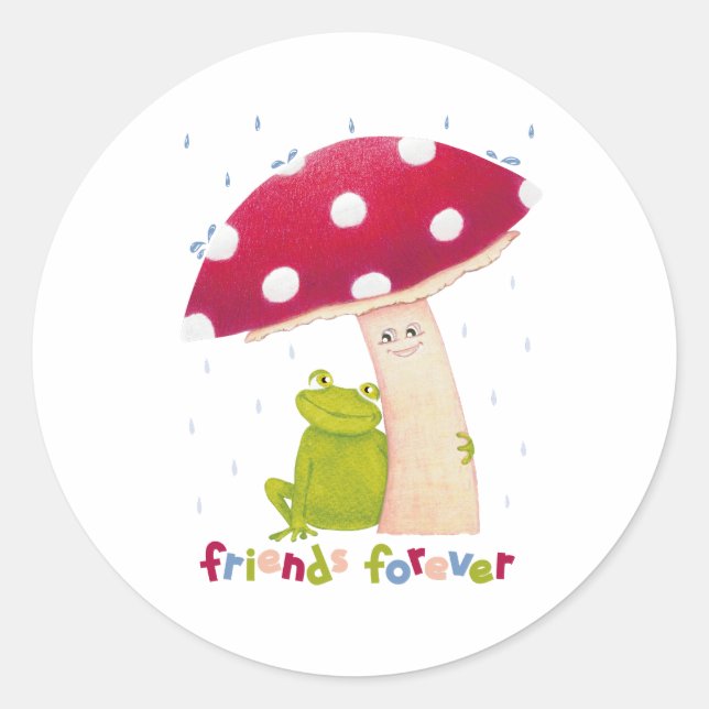 Pegatina Redonda Personalizado lindo sentada de rana y hongo bajo l (Anverso)