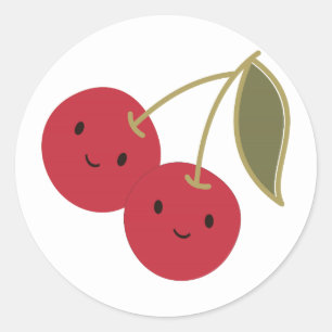 Pegatina Redonda Personalizado lindo sonriendo cerezas kawaii