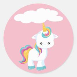 Pegatina Redonda Personalizado lindo Unicornio con nube