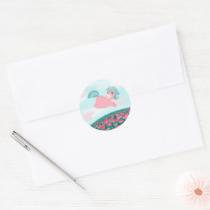 Pegatina Redonda Personalizado lindo Unicornio rosa y menta