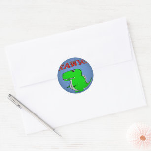 Pegatina Redonda Personalizado lindo y enojado T-Rex RAWR