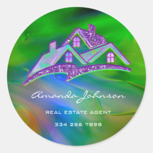 Pegatina Redonda Personalizado Logotipo Casa Agente Inmobiliario Pu