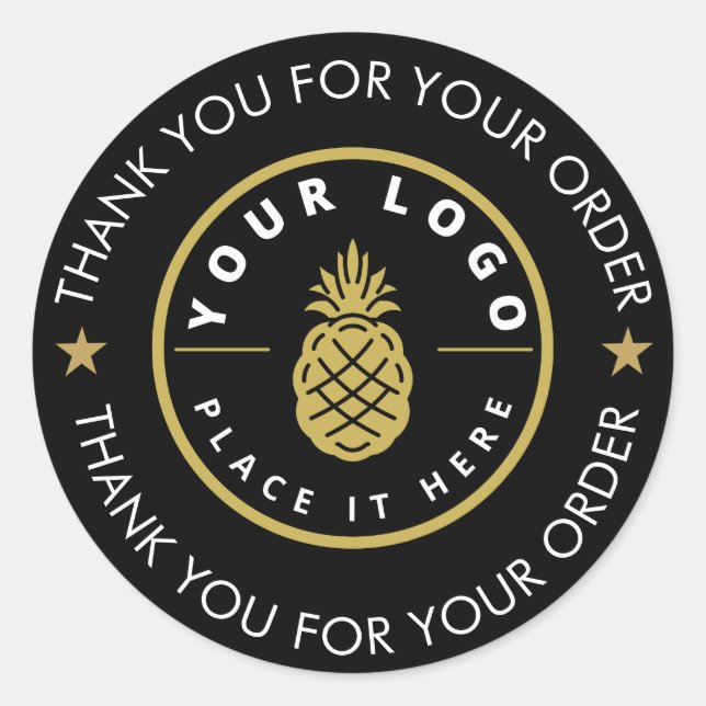 Pegatina Redonda Personalizado Logotipo Texto Negro Gracias (Anverso)