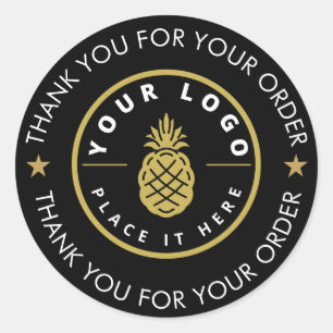 Pegatina Redonda Personalizado Logotipo Texto Negro Gracias