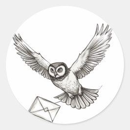 Pegatina Redonda Personalizado Magic Owl Black and White Flight Pos