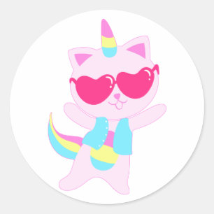 Pegatina Redonda personalizado mágico de gato unicornio: elegir col
