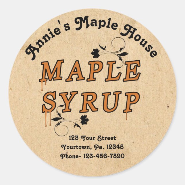 Pegatina Redonda Personalizado Maple Syrup Business Round Product P (Anverso)