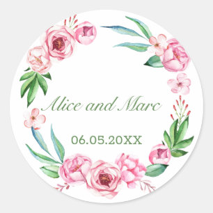 Pegatina Redonda PERSONALIZADO marco PEONY rosado