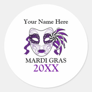 Pegatina Redonda Personalizado Mardi Gras con máscara de festival