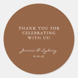 Pegatina Redonda Personalizado Marrón Cálido Rústico Gracias Boda