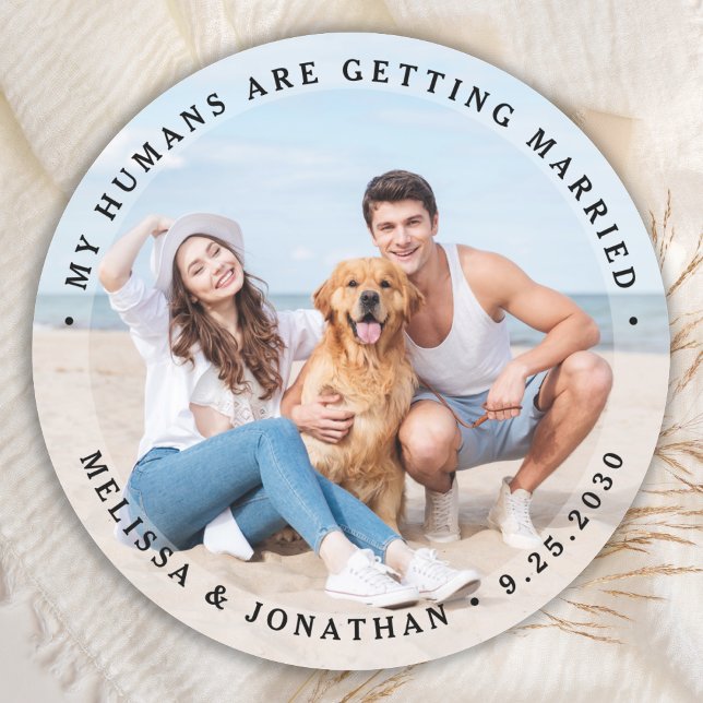 Pegatina Redonda Personalizado Mascota de compromiso moderno Boda f (Subido por el creador)