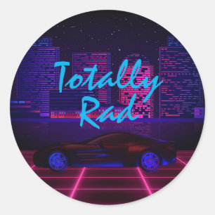 Pegatina Redonda Personalizado Mensajes de texto Retro 80 Neon Nigh