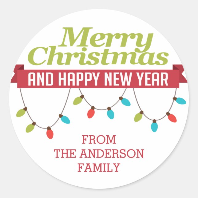 Pegatina Redonda Personalizado Merry Christmas Bright Lights Pegati (Anverso)