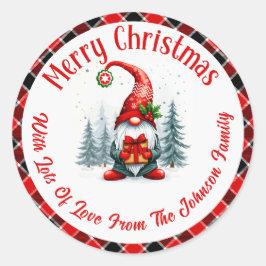 Pegatina Redonda Personalizado Merry Christmas Gnome color de agua 
