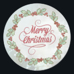 Pegatina Redonda Personalizado Merry Christmas Holly Wreath Pegatin<br><div class="desc">Personalizado Feliz Navidad Holly Wreath Mason Jar Star Pegatinas,  brillante</div>