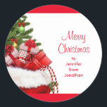 Pegatina Redonda Personalizado Merry Christmas Names Text Tree Temp<br><div class="desc">Personalizado Merry Christmas Text Name Tree and Gifts Elegant Template Classic Round Pegatina.</div>