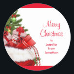 Pegatina Redonda Personalizado Merry Christmas Names Text Tree Temp<br><div class="desc">Personalizado Merry Christmas Text Name Tree and Gifts Elegant Template Classic Round Pegatina.</div>