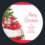 Pegatina Redonda Personalizado Merry Christmas Names Text Tree Temp<br><div class="desc">Personalizado Merry Christmas Text Name Tree and Gifts Elegant Template Classic Round Pegatina.</div>